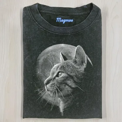 FUNNY CAT IN MOONLIGHT T-SHIRT-Magmoo