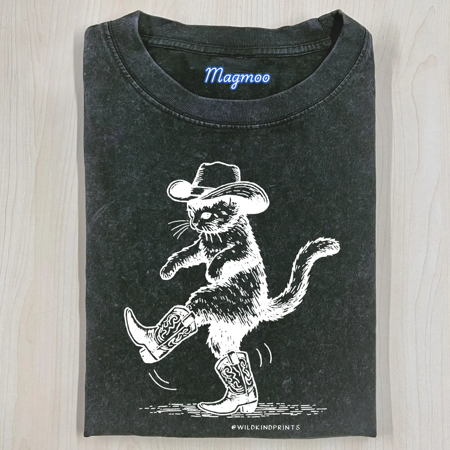 CUTE COWBOY CAT PRINT T-SHIRT-Magmoo