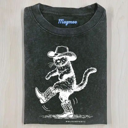 CUTE COWBOY CAT PRINT T-SHIRT-Magmoo