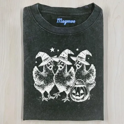 CHICKEN WITCHES FUNNY HALLOWEEN T-SHIRT-Magmoo