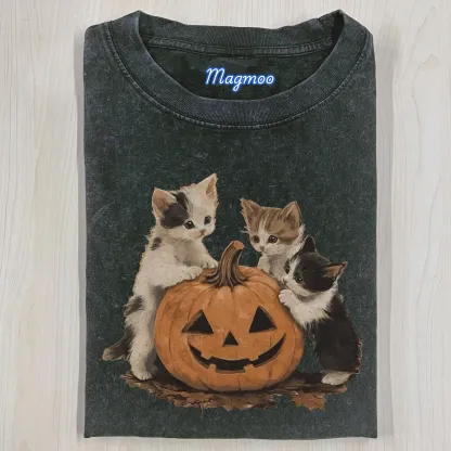 VINTAGE 90S PUMPKIN CAT HALLOWEEN SWEAT SHIRT-Magmoo
