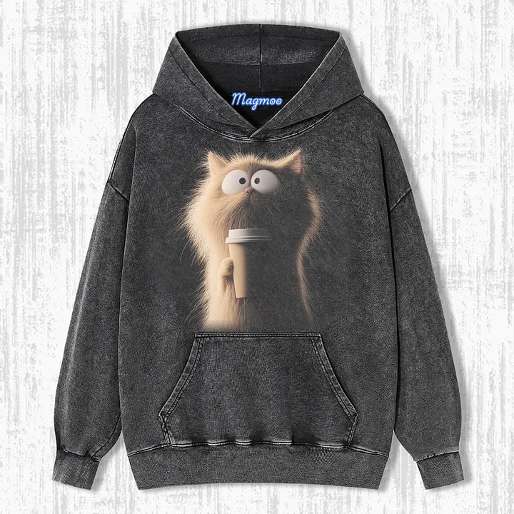 CARICATURE CAT WITH A MUG T-SHIRT