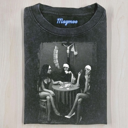 NUNS NAKED PLAYING CARDS SMOKING NUN T-SHIRT