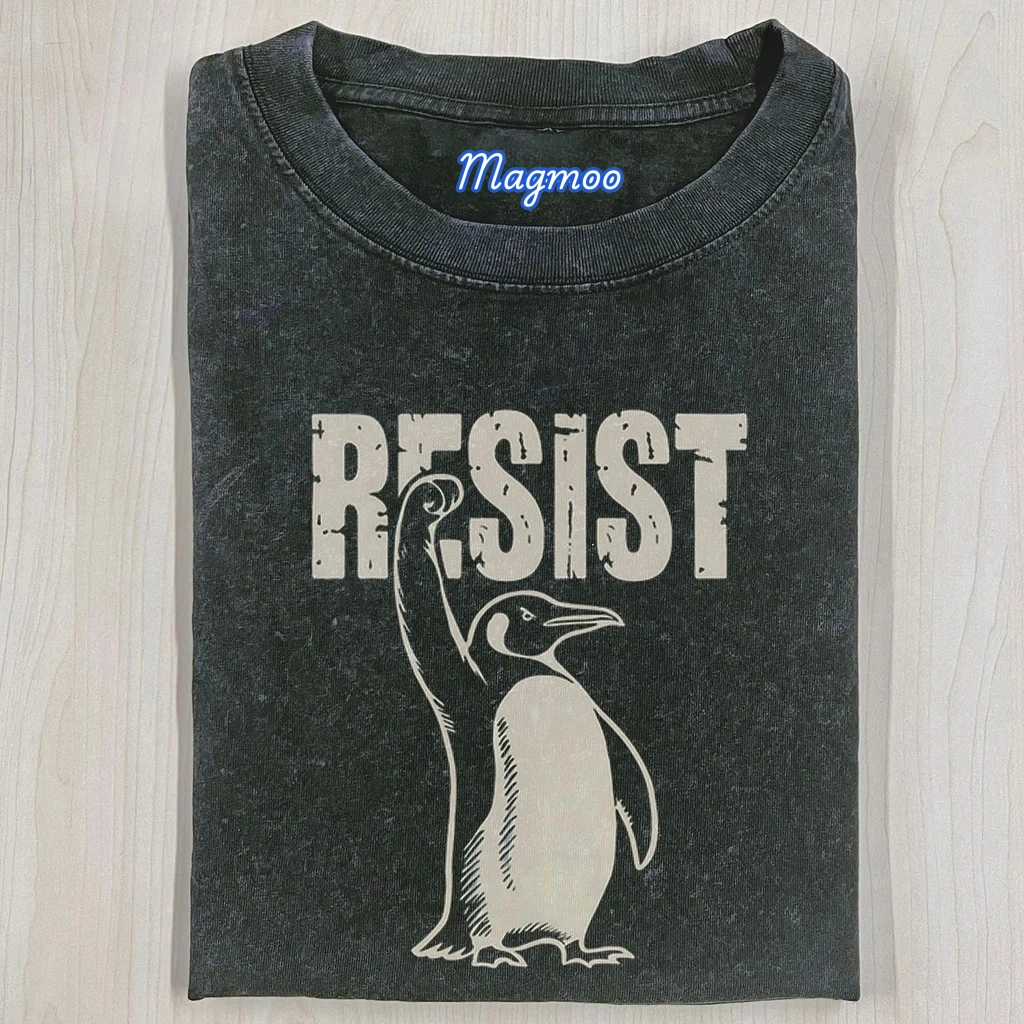 THE PENGUINS RESIST FUNNY WASHED T-SHIRT
