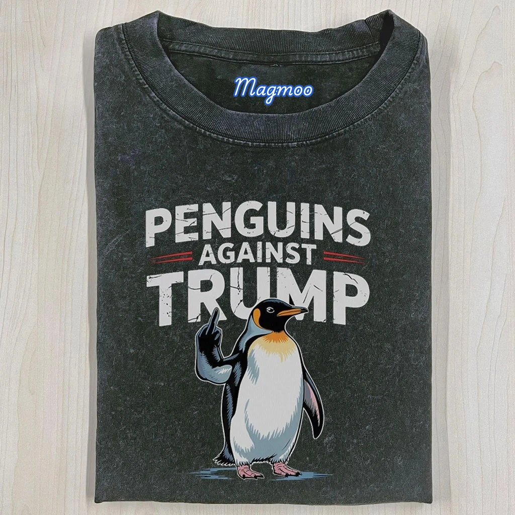 THE PENGUINS RESIST FUNNY WASHED T-SHIRT