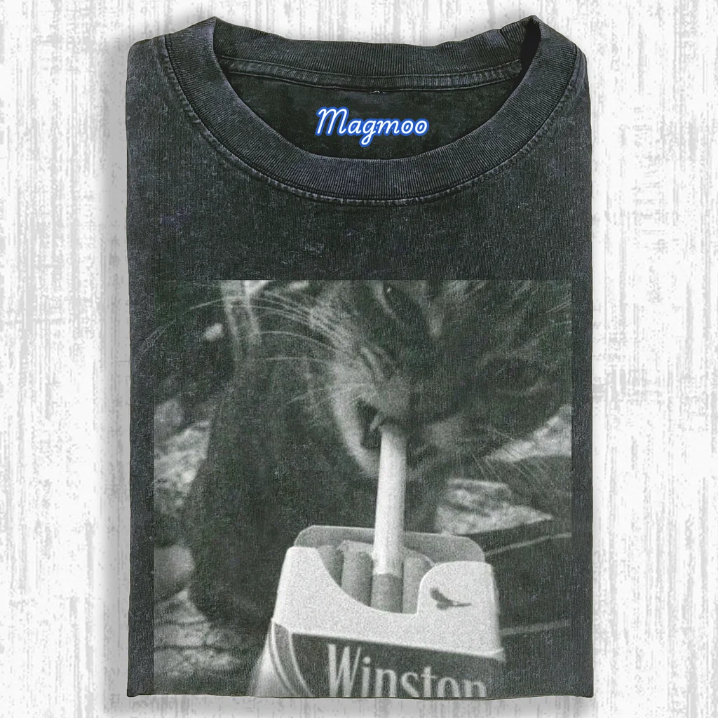 Washed cotton cat T-shirt