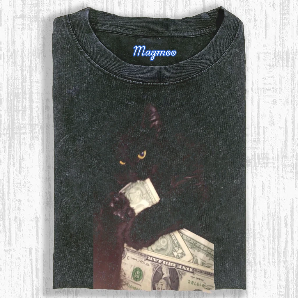 Washed cotton cat T-shirt