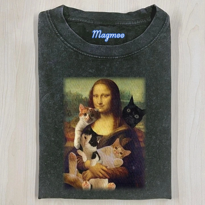 MONA LISA AND CAT T-SHIRT-Magmoo