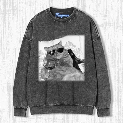 CAT DRINKING T-SHIRT-Magmoo