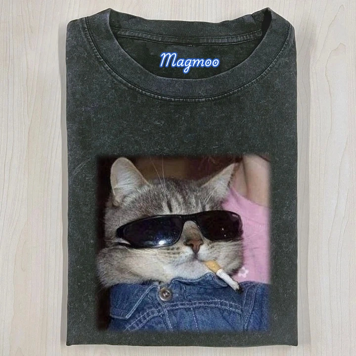 CAT SMOKING T-SHIRT-Magmoo