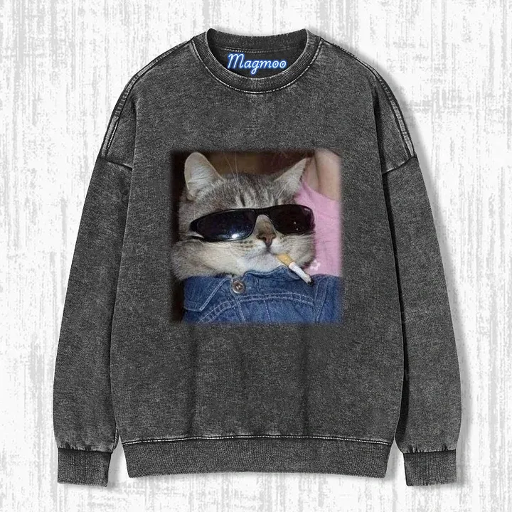 CAT SMOKING T-SHIRT-Magmoo