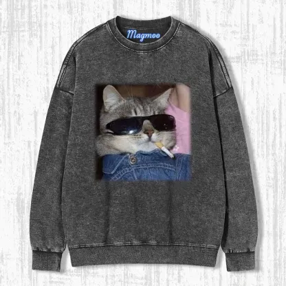 CAT SMOKING T-SHIRT-Magmoo