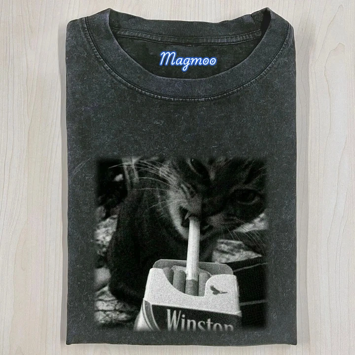 CAT SMOKING T-SHIRT-Magmoo