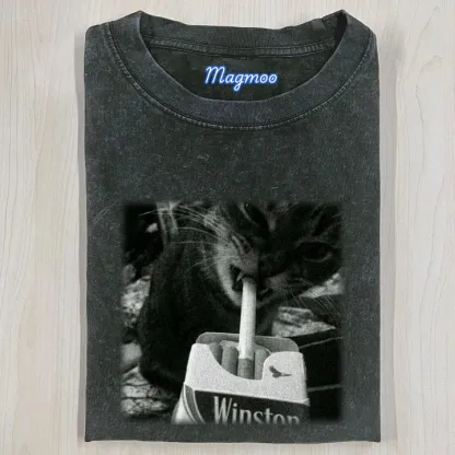 CAT SMOKING T-SHIRT-Magmoo