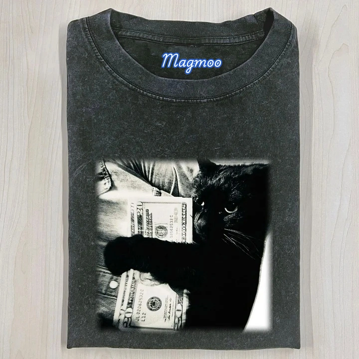 CAT AND MONEY T-SHIRT-Magmoo