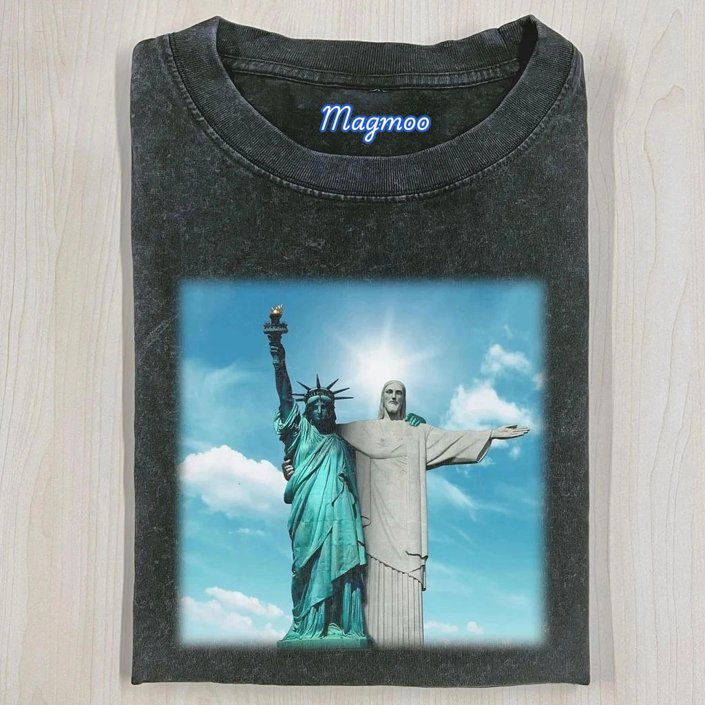 STATUE OF LIBERTY & JESUS T-SHIRT