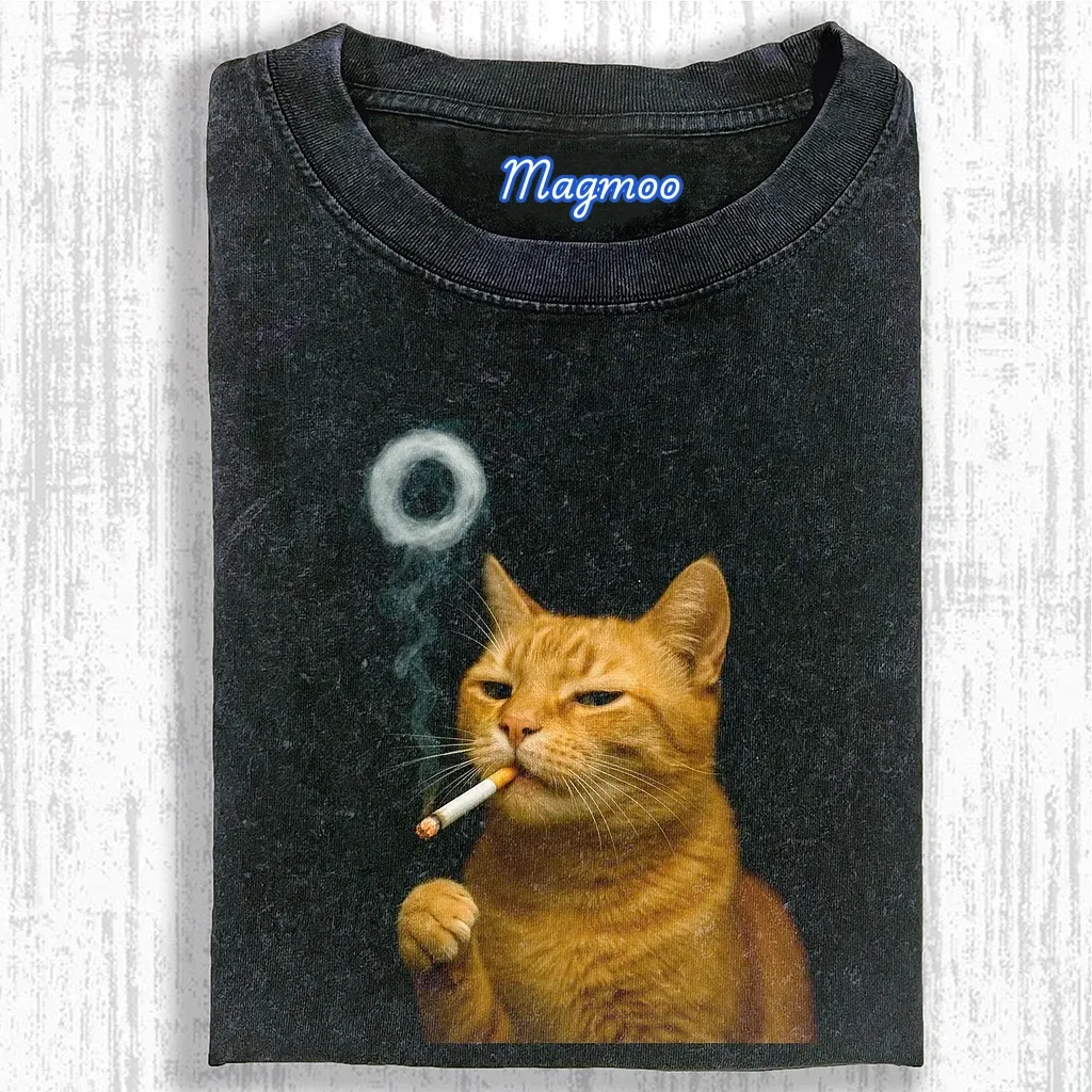SMOKING CAT MEME T-SHIRT-Magmoo