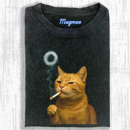 SMOKING CAT MEME T-SHIRT-Magmoo