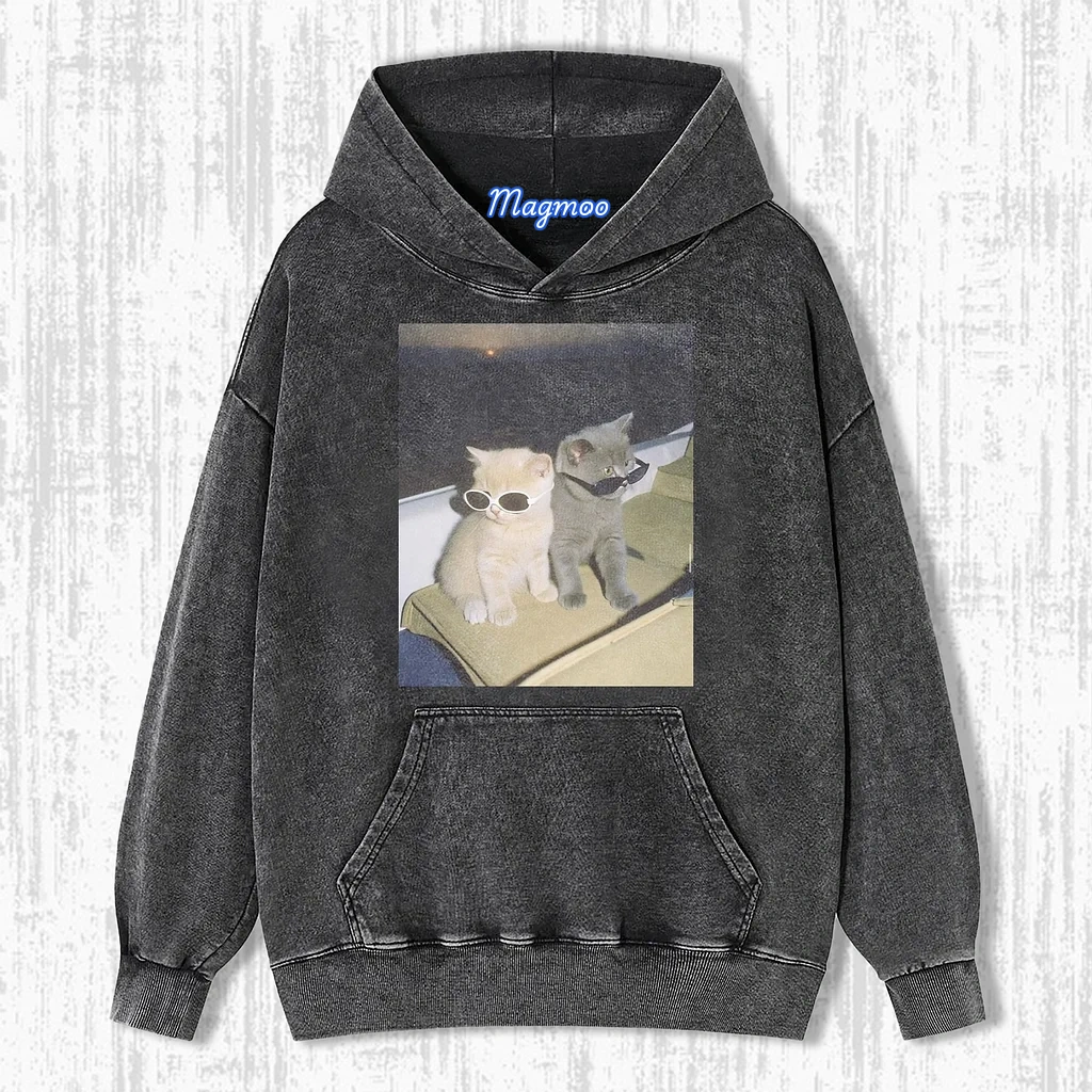 CAT WITH SUNGLASSES HOODIE-Magmoo