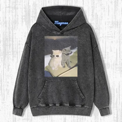 CAT WITH SUNGLASSES HOODIE-Magmoo