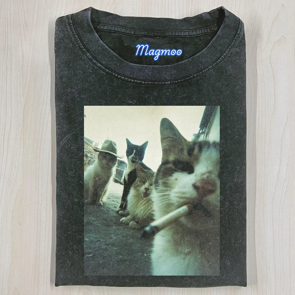 SMOKING CAT MEME T-SHIRT-Magmoo