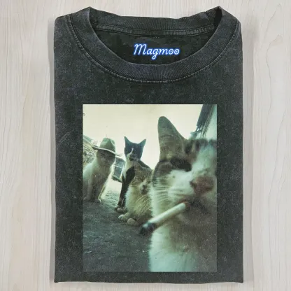SMOKING CAT MEME T-SHIRT-Magmoo