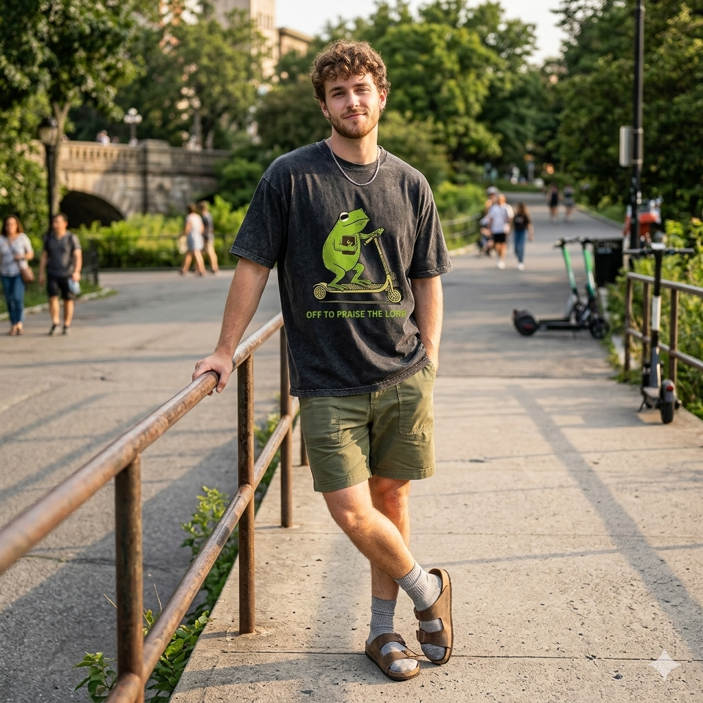 Magmoo Frog Went To Praise God Washed T-Shirt-Magmoo