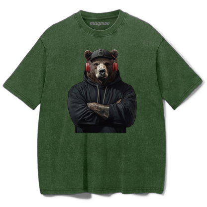 Magmoo Bear With Headphones Washed Gym Shirt