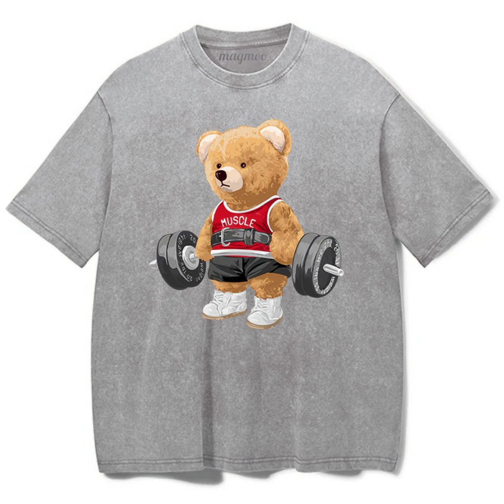 Magmoo Exercise Bear Washed Gym Shirt