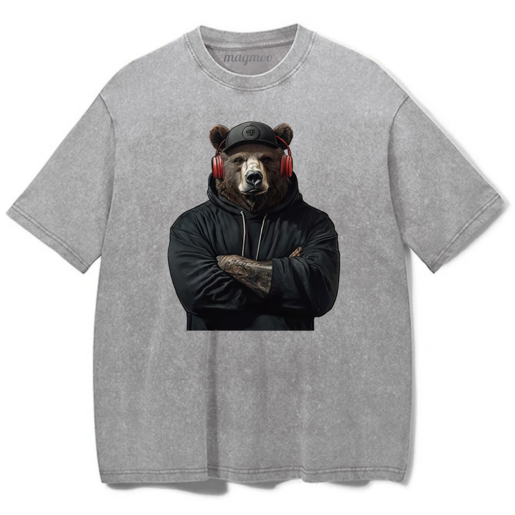Magmoo Bear With Headphones Washed Gym Shirt