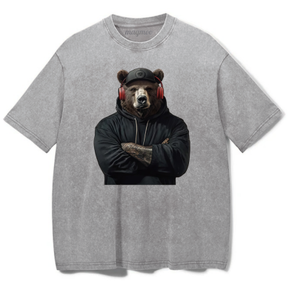 Magmoo Bear With Headphones Washed Gym Shirt