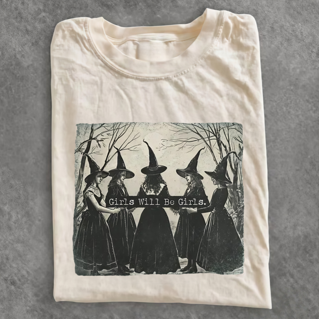 Magmoo Vintage Girls Will Be Girls Witch T-shirt
