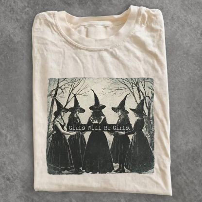 Magmoo Vintage Girls Will Be Girls Witch T-shirt