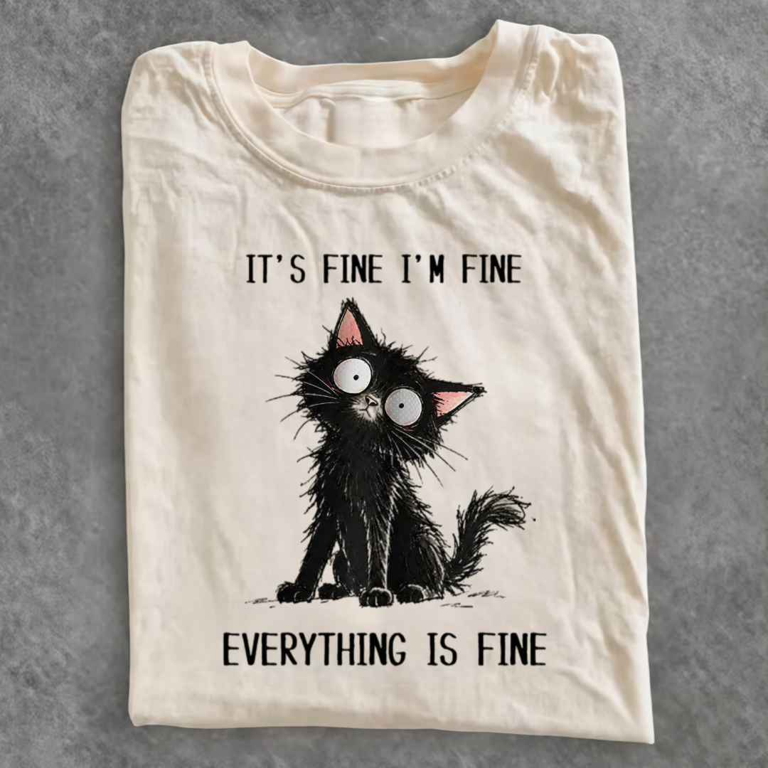 Magmoo It's Fine Black Cat Meme T-shirt