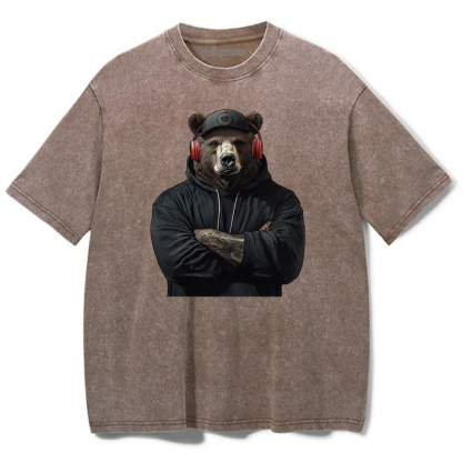 Magmoo Bear With Headphones Washed Gym Shirt