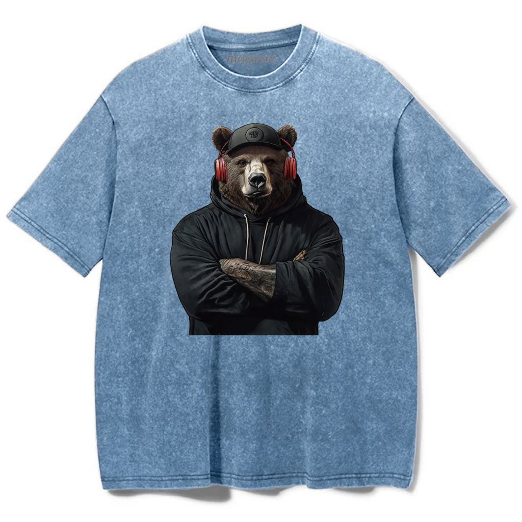 Magmoo Bear With Headphones Washed Gym Shirt
