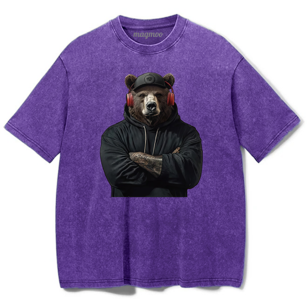 Magmoo Bear With Headphones Washed Gym Shirt