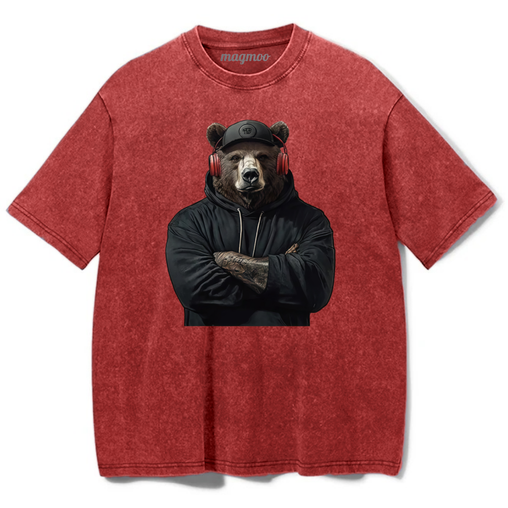 Magmoo Bear With Headphones Washed Gym Shirt