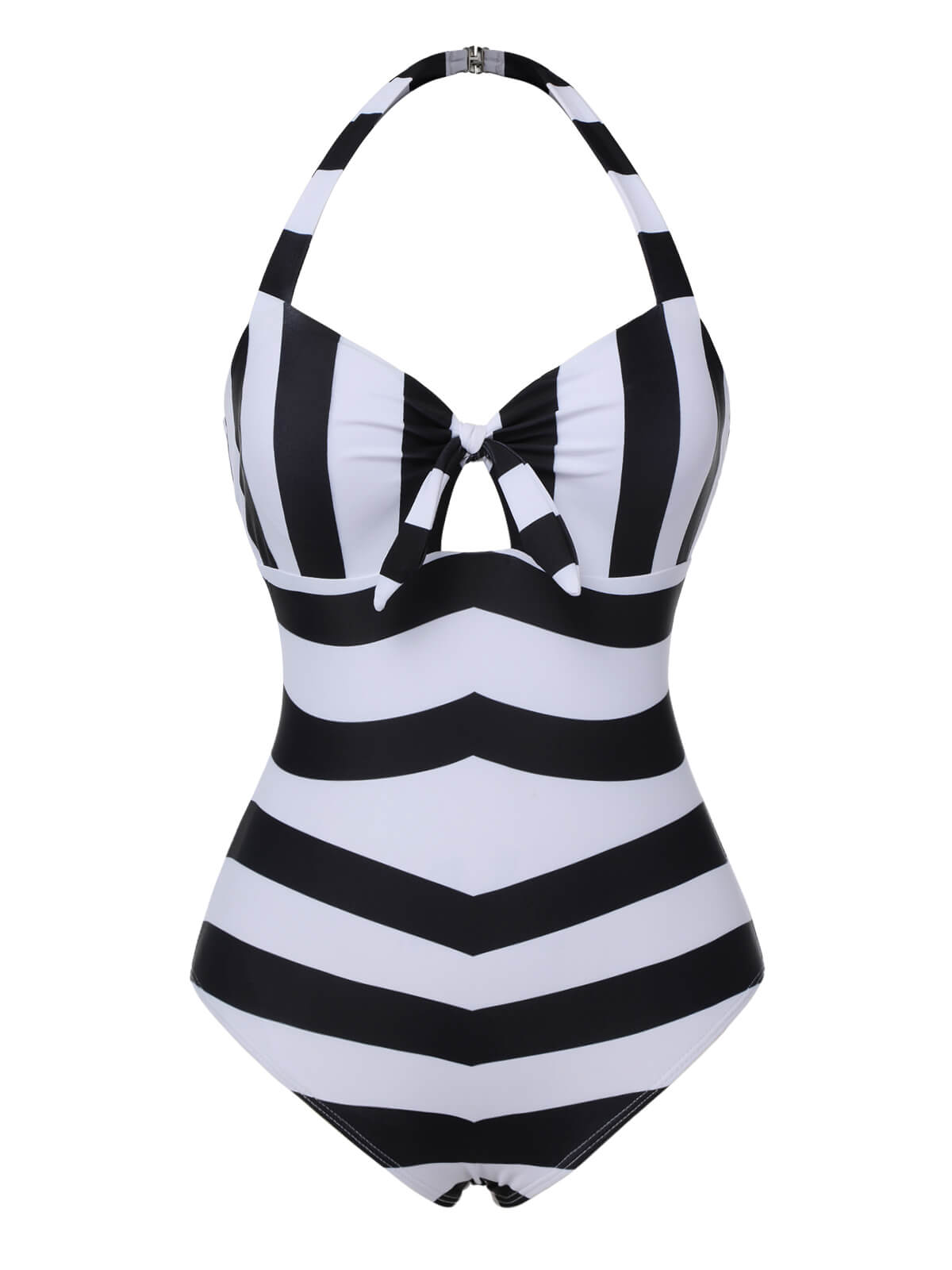 2024 Black & White 1950s Barbie Stripes Halter Swimsuit
