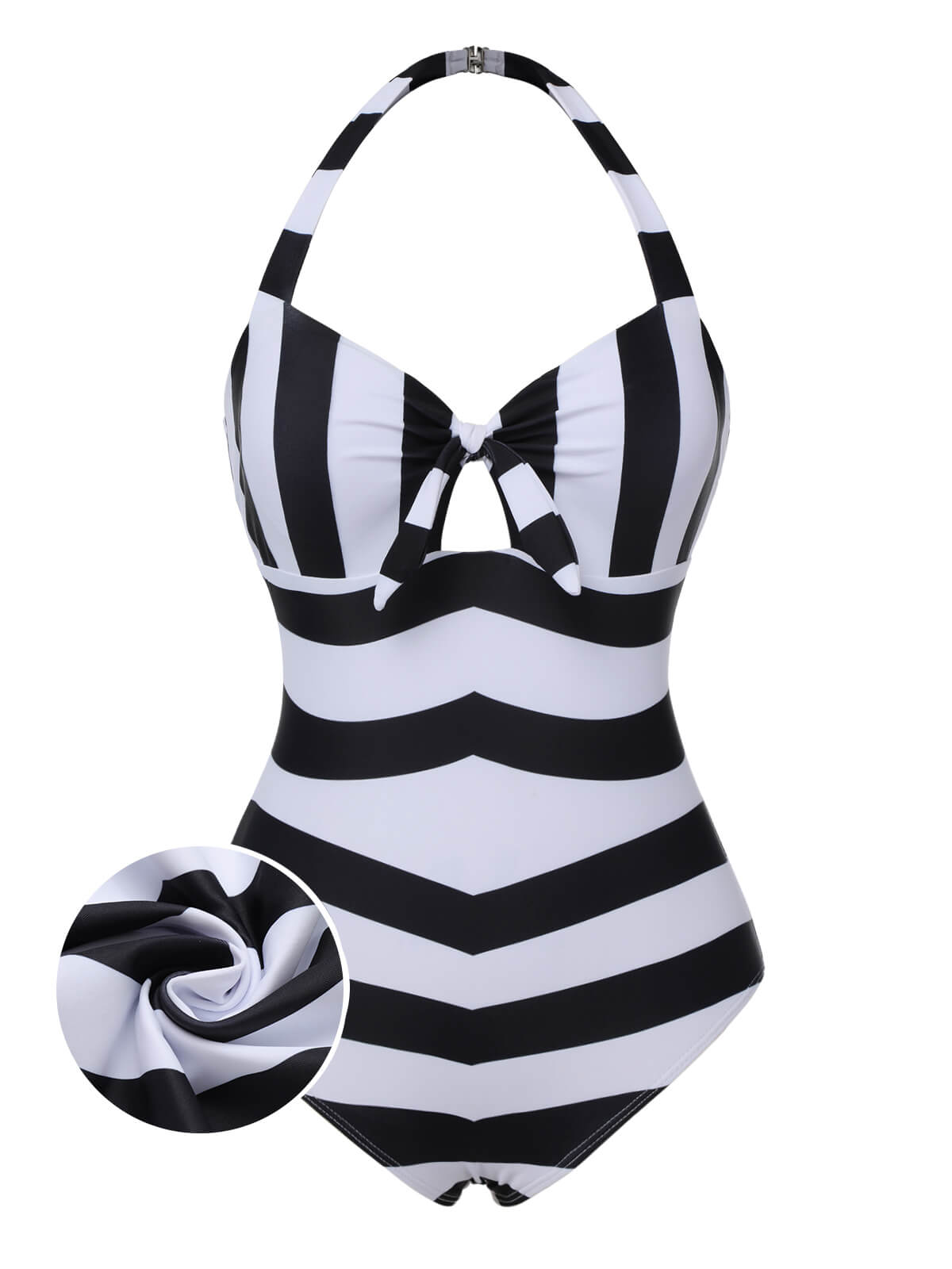 [Pre-Sale] Black & White 1950s Barbie Stripes Halter Swimsuit