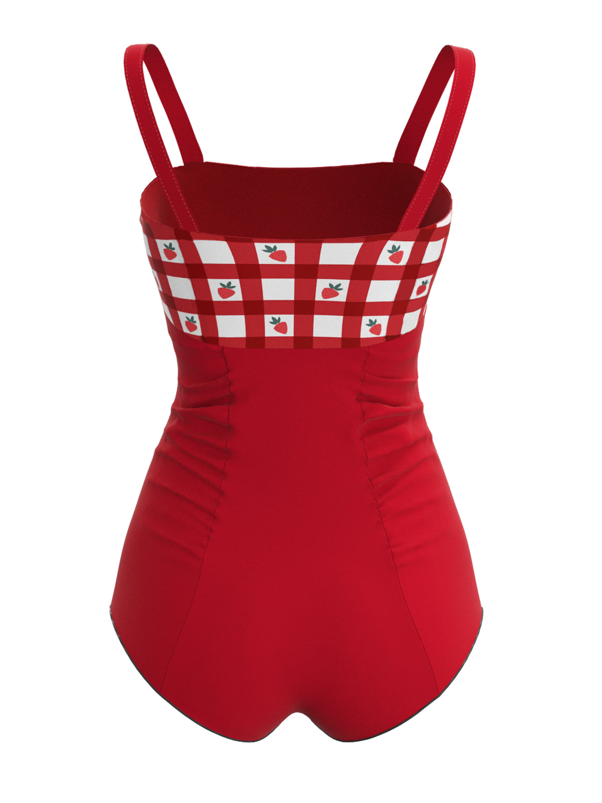 2024 Red 1950s Strawberry Plaid Suspender Swimsuit