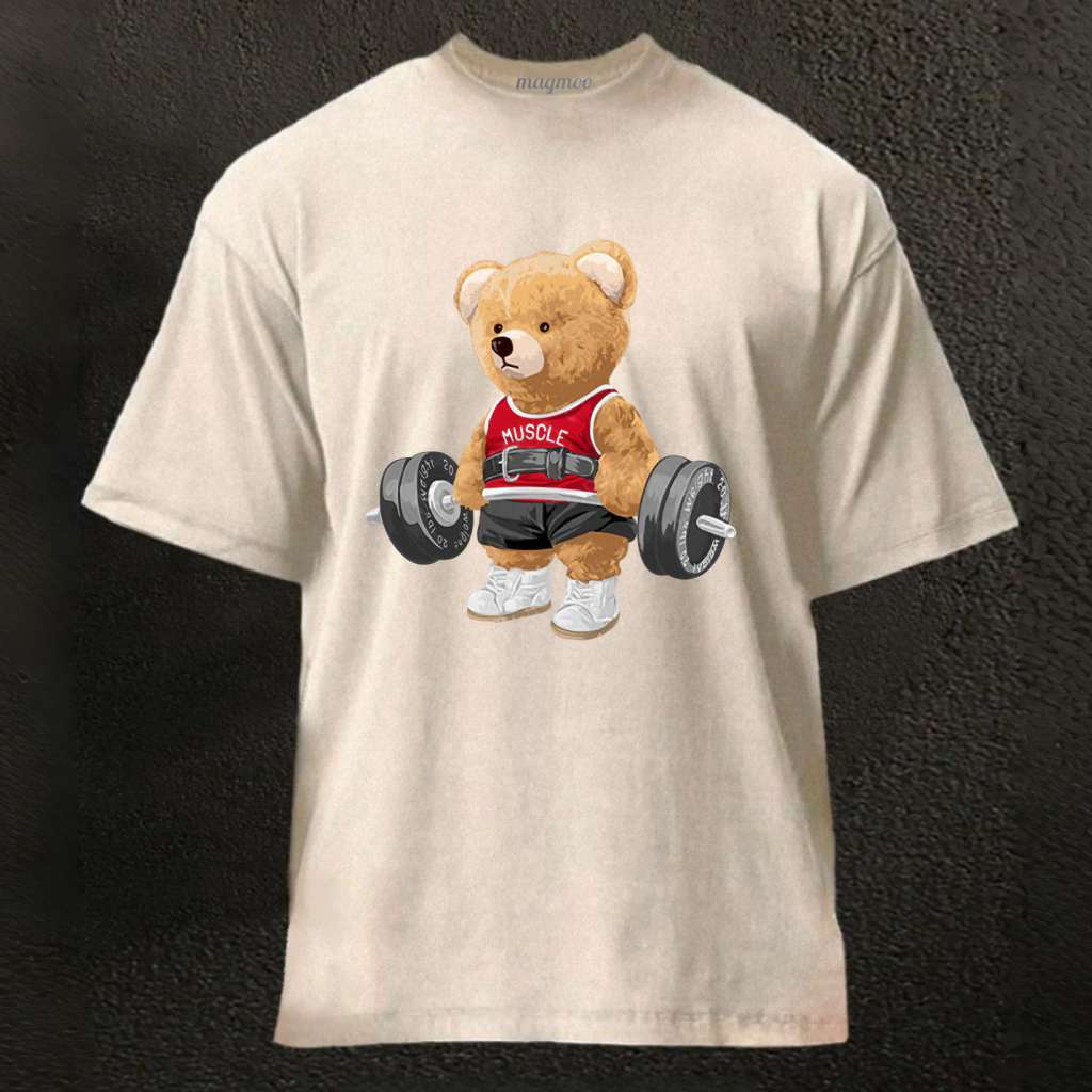 Magmoo Exercise Bear Washed Gym Shirt