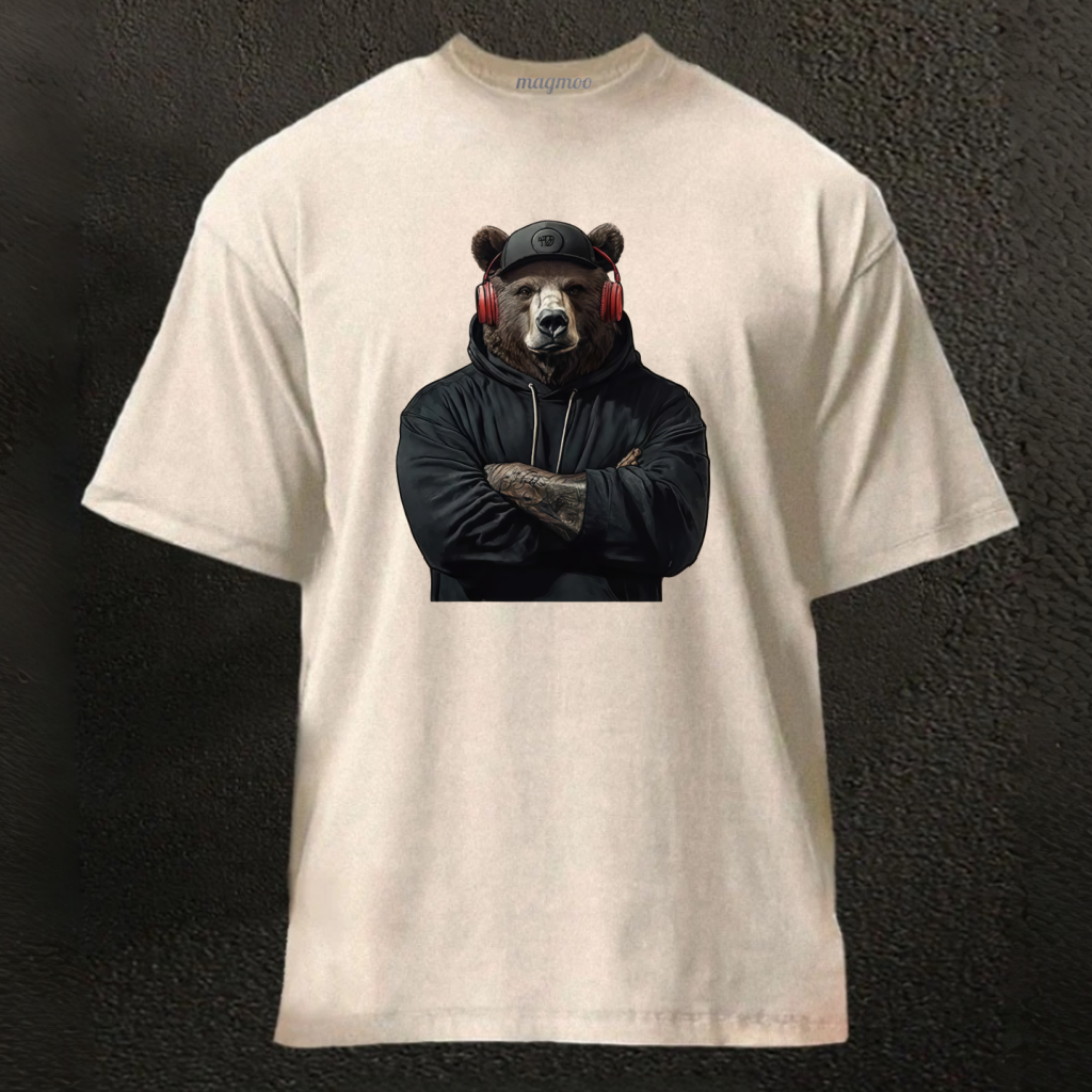 Magmoo Bear With Headphones Washed Gym Shirt