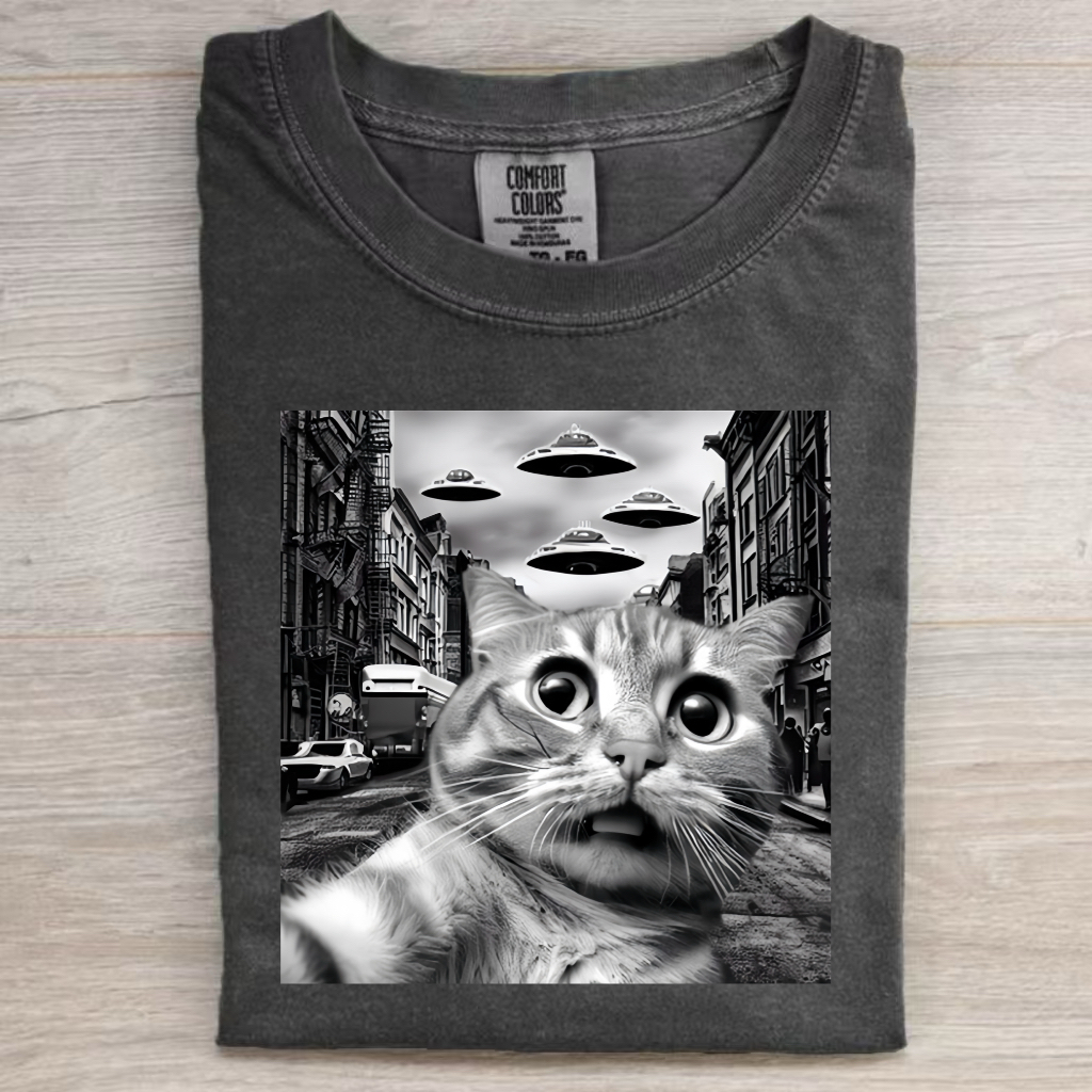 Funny Animal Selfie With UFO Art Acid Wash Shirt/Sweatshirt/Hoodie