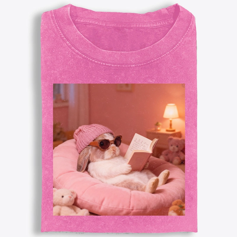 Bunny Bookish Rabbit Vintage Washed T-Shirt