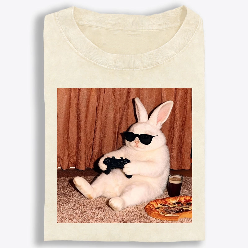 Gamer Rabbit Playing Video Game Retro Washed T-Shirt