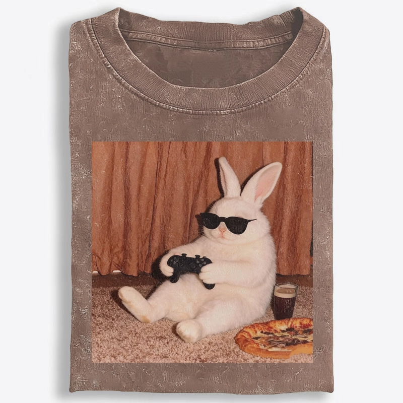 Gamer Rabbit Playing Video Game Retro Washed T-Shirt