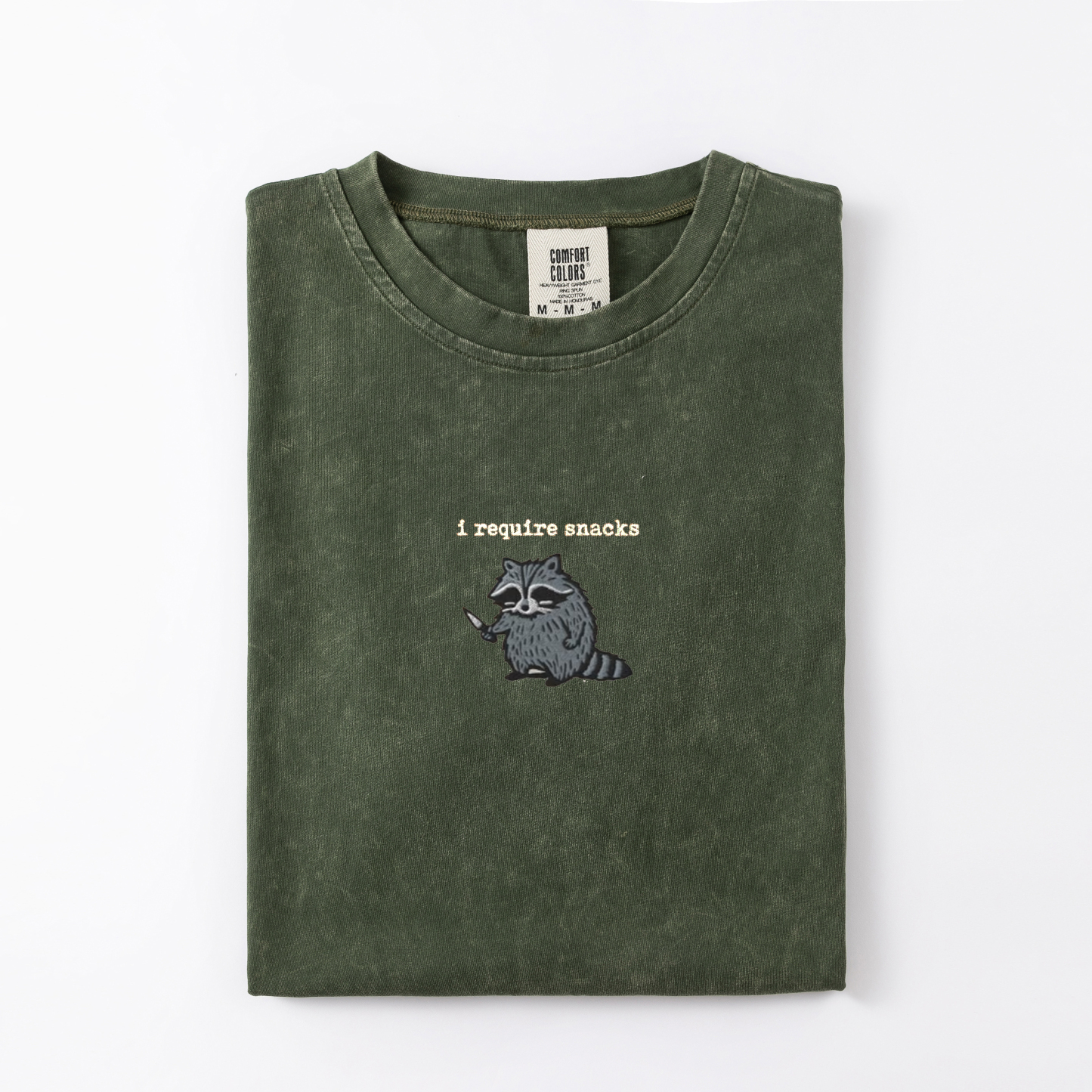 I Require Snacks Embroidered Raccoon T-shirt-Magmoo
