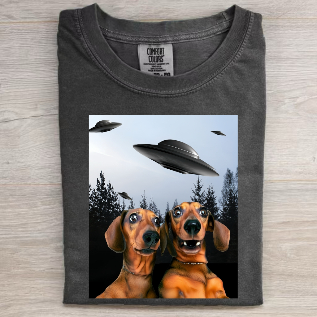 Funny Animal Selfie With UFO Art Acid Wash Shirt/Sweatshirt/Hoodie