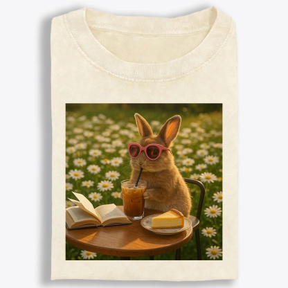 Daisy Afternoon Tea Bunny Meme Retro Washed T-Shirt